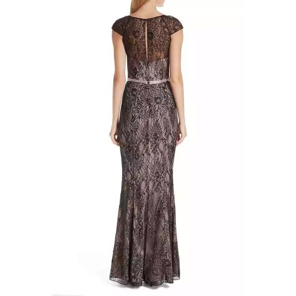 $1260 Verdin New York Black Nude Lace Pink Beaded Waist Mermaid Gown 10 NWT - Picture 2 of 11